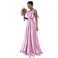 Bridesmaid Dresses Satin - One Shoulder Evening Dress Bow Strap A Line Prom Dress