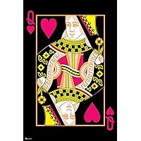 Queen of Hearts Playing Card Poker Cool Psychedelic Trippy Hippie Decor UV Light Reactive Black Light Eco Blacklight Laminated Poster Sign