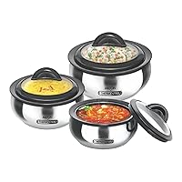 Milton Clarion Jr Stainless Steel Gift Set Casserole with Glass Lid, Set of 3,Steelplain