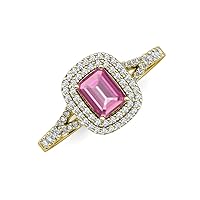 Princess Cut (4.5 mm) 2 5/8 ctw Lab Created Pink Sapphire and Diamond Split Shank Women Double Halo Engagement Ring 14K Gold