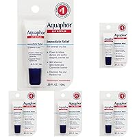 Aquaphor Lip Repair Ointment - Long-lasting Moisture to Soothe Dry Chapped Lips - .35 fl. oz. Tube (Pack of 5)
