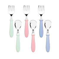 6 pcs Toddler Utensils, Stainless Steel Toddler Silverware Set with Round Handle, Baby Forks for Self Feeding, 3 Toddler Forks and 3 Toddler Spoons, BPA Free