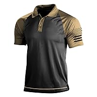 Mens Retro Polo Color Block Elastic Outdoor Sports Muscle America Flag Printing Short Sleeve Shirt Top
