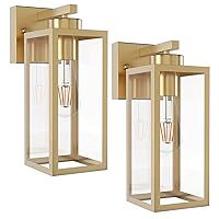 Tipace Outdoor Wall Lantern 2 Pack Gold Exterior Wall Sconce with Clear Glass Shade Wall Mount Lights for Entryway,Porch,Doorway(Bulb Not Included)