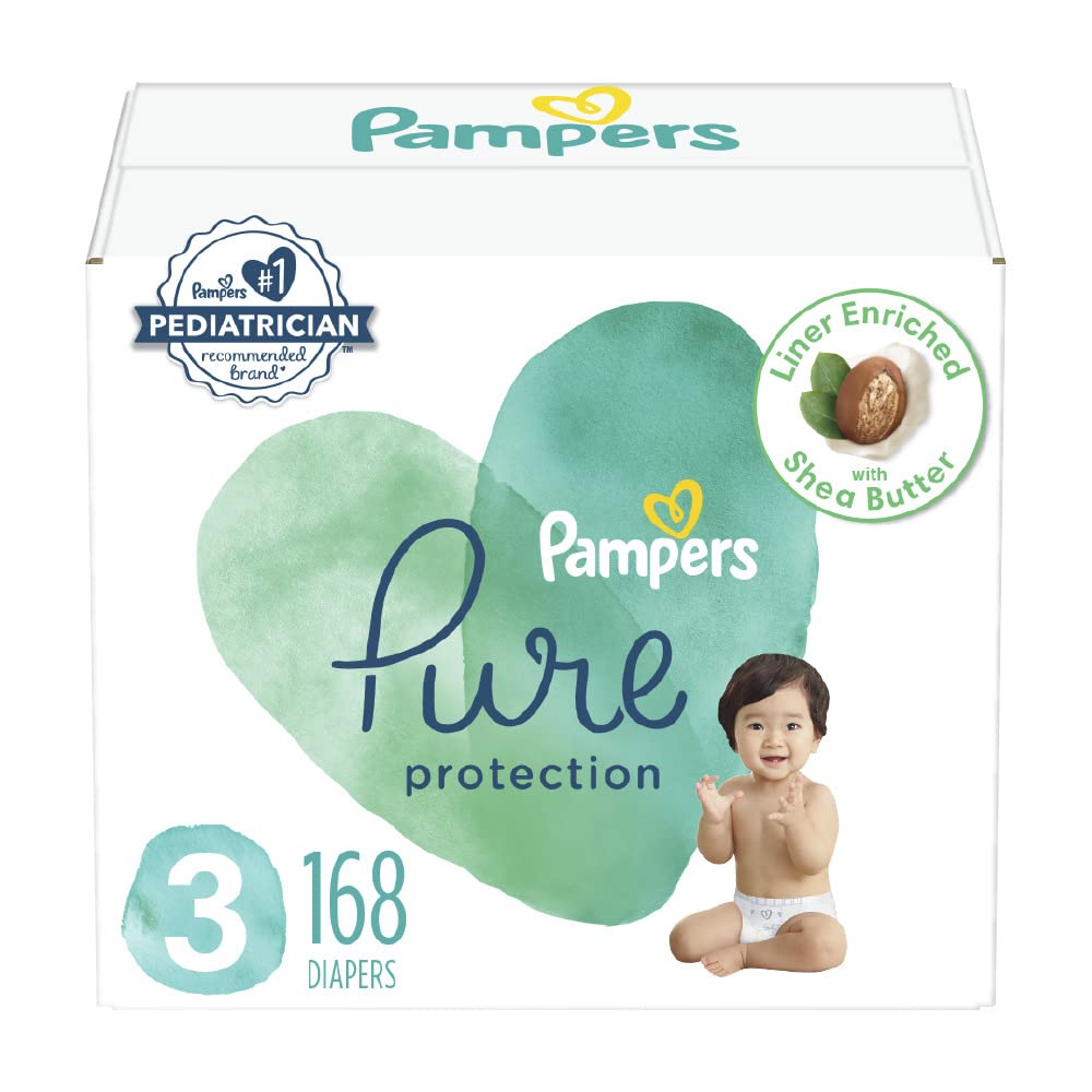Diapers Size 3, 168 Count - Pampers Pure Protection Disposable Baby Diapers, Hypoallergenic and Unscented Protection (Packaging & Prints May Vary)