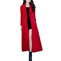 PENER Women's Winter Red cashmere coat Long Trench Coat Button Woolen coat