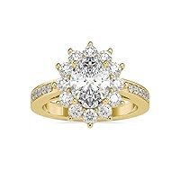 VVS Halo Wedding Ring in 1.47 Ct Oval Moissanite Diamond & 0.94 Ct Round Natural Diamonds in 18k White/Yellow/Rose Gold Bridal Ring for Women | Promise Ring for Couple (G-VS2, IJ-SI)