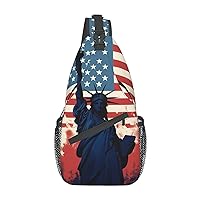 Flag with silhouette of Lady Liberty Print Unisex Chest Bags Crossbody Sling Backpack Lightweight Daypack for Travel Hiking
