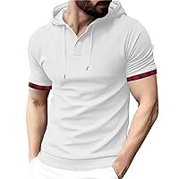 Mens Waffle Hoodies Summer Casual Short Sleeve Lightweight Drawstring Hooded Tee Shirts Muscle Gym Workout Shirt