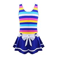CHICTRY Youth Big Girls' Stripes Splice Swimsuit One Piece Beach Sport Pleated Skirt Swimwear