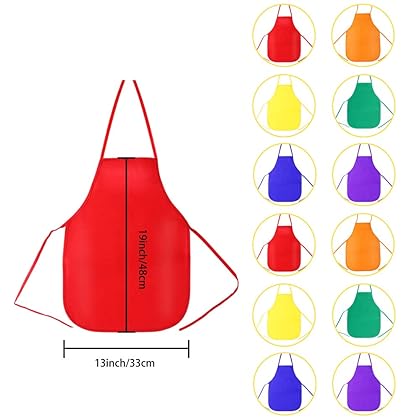 Pllieay 12 Pieces 6 Colors Kids Aprons Fabric Aprons for 3-7 Years Non Woven Kids Artist Apron Applied in Kitchen, Classroom, Community Event, Party, Crafts and Art Painting Activity
