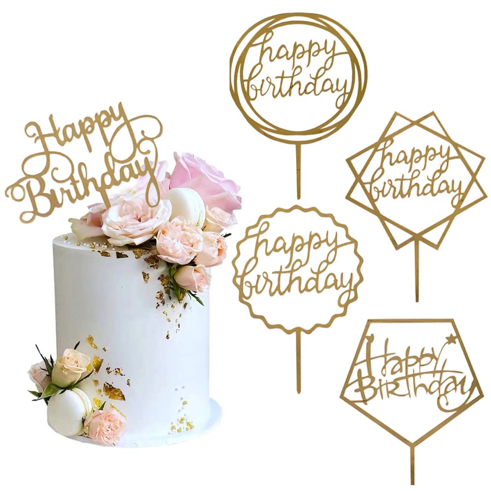 Mua Gold Cake Topper Acrylic Happy Birthday Cake Decoration ...