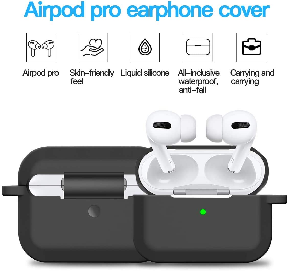 Airpods Pro Case Cover,Doboli Silicone Protective Case for Apple Airpod Pro (Front LED Visible) Black