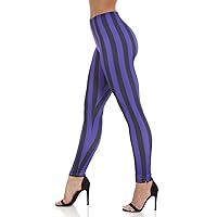 Womens - Striped (Purple/Black) Stretch Leggings - Made in The U.K