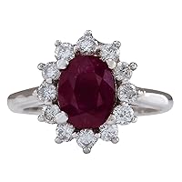 2.81 Carat Natural Red Ruby and Diamond (F-G Color, VS1-VS2 Clarity) 14K White Gold Engagement Ring for Women Exclusively Handcrafted in USA