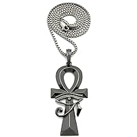 Eye of Ra Over Ankh Gun Metal Color Pendant 24 Inch Box Necklace