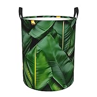Banana Leaves Round waterproof laundry basket,foldable storage basket,laundry Hampers with handle,suitable toy storage