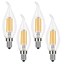 Vintage LED Candelabra Bulbs (4 Pack) 4W,E12 Base,2300K Edison Filament Flame Tip Warm White Glass Flame Shape Bent Tip Candle Bulbs