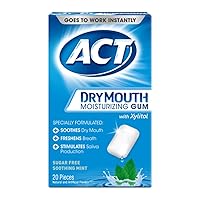 ACT Dry Mouth Moisturizing Gum, Soothing Mint, Sugar Free, 20 Count (3 Pack)