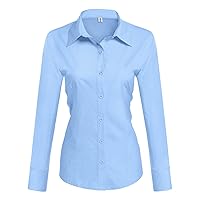 HOTOUCH Womens Cotton Basic Button Down Shirt Slim Fit Dress Shirts