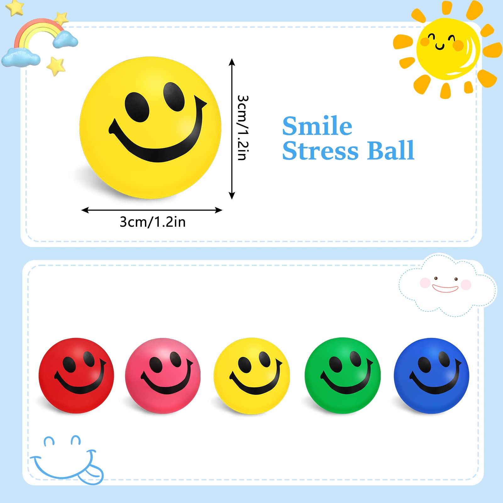 100 Pieces Smile Face Stress Balls for Kids and Adults Funny Stress Ball Be Happy Foam Soft Colored Smile Ball Toys for Relief Stress Anxiety (1.2 Inch)