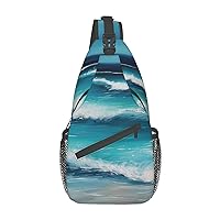 Turquoise Beach Original Seascape Print Sling Backpack Travel Sling Bag Casual Chest Bag Hiking Daypack Crossbody Bag For Men Women