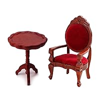 Miniature Dollhouse Vintage Chair and Round Side Table