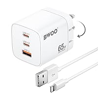 65W 3 Port Wall Charger + 3 Pack 6 FT USB A to Lightning Cable