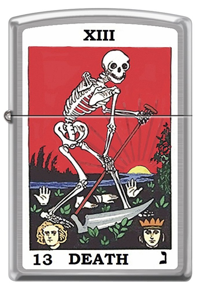 Tarot XIII Death Card Skeleton with Sickle Chrome Zippo Lighter