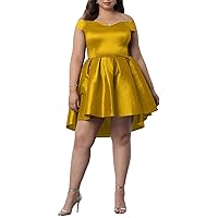 Women's Plus Size High Low Short Cocktail Party Dresses Satin Strapless Bow Bandage