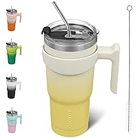 BJPKPK Tumbler With Handle And Straw Lid 20 oz Stainless Steel Insulated Coffee Tumbler Cups For Home, Office or Car,Lemon