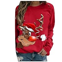 Christmas Tshirts for Women Snowflake/Reindeer/Christmas Tree Plaid Round Neck Tops Outdoor Women's Shirts