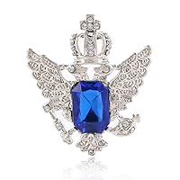Elegant Sapphire Crown Double-Headed Eagle Wings Brooch Pin Badge Pin Charm Jewelry Accessories (Blue Silver)