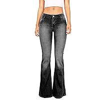 Bell Bottom Jeans for Women Retro Wide Leg Fitted Denim Pants Classic Mid Rise Slim Fit Flare Jeans (Dark Grey,Medium)
