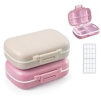 AUVON Daily Travel Pill Organizer 2-Pack with Ergonomic Clasps Design for Easy Use, Compact Pill Box with 7 Deep Compartments, Moisture-Proof Pill Case Fits Purse, Pocket for Fish Oils, Vitamins