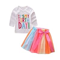 Baby Toddler Little Girls It's My Birthday Print Shirt Tutu Skirt Dress Outfit Set