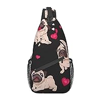 Cute Pug Sling Backpack, Multipurpose Travel Hiking Daypack Rope Crossbody Shoulder Bag
