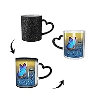 Heat Changing Sensitive Mug, Butterfly On Drops 11 Oz Magic Color Change Coffee Cup Ceramic Drinkware Mug