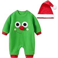 Christmas baby one-piece clothes,0-1 year old children's clothes,baby green outing clothes with hat.