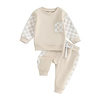 Toddler Baby Boy Clothes Color Block Sweatshirt Pullover Tops Jogger Pants 2Pcs Fall Winter Sweatsuit Outfit