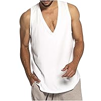 Mens V Neck Sleeveless Shirts Loose Fit Basic Tank Tops Casual Summer Beach Tee Shirt Vest Sports T-Shirt Top