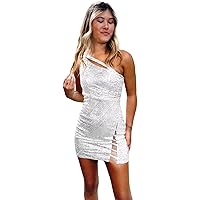 Plus Size Homecoming Dresses Short 2024 Tight White Sequin Bodycon One Shoulder Prom Dresses Size 26W