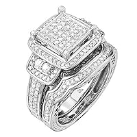 .925 White Diamond Sterling Silver Ring, 0.43 Ct Round Cut Diamond Wedding Ring, Multi Band Diamond Ring gift for Women