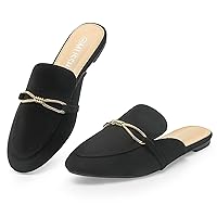 MUSSHOE Women Mules Comfortable Pointed Toe Mules for Women Flats with Buckle Black 6