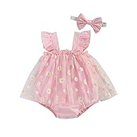 Hnyenmcko Newborn Baby Girl Summer Outfits Sleeveless Flower Daisy Romper Bodysuit Skirt Headband 2Pcs Jumpsuit Clothes Set