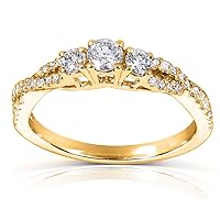 Kobelli Round-cut Three-Stone Braided Diamond Ring 2/5 Carat (ctw) in 14k Yellow Gold