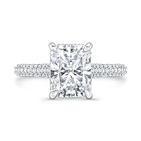 Siyaa Gems 3 CT Radiant Moissanite Engagement Ring Wedding Eternity Band Vintage Solitaire Halo Setting Silver Jewelry Anniversary Promise Vintage Ring Gift for Her