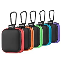 Earbuds Case, SUNGUY【5Pack】 Portable Small Earbud Carrying Case Storage Bag with Carabiner Clip for Earphone, Earbud, Earpieces, SD Memory Card, Camera Chips