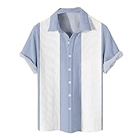 Vintage Bowling Waffle Shirts for Men Hawaiian Shirt Casual Button Down Short Sleeve Vacation Shirt Plus Size(S-8Xl)