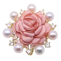 JYX Pearl Red Rose Brooch Pin Flat Round White Pearl Brooch Pin Wedding Bridal Scarf Party Dress Bride Jewelry Gifts Bridesmaid Brooch Pins for Women